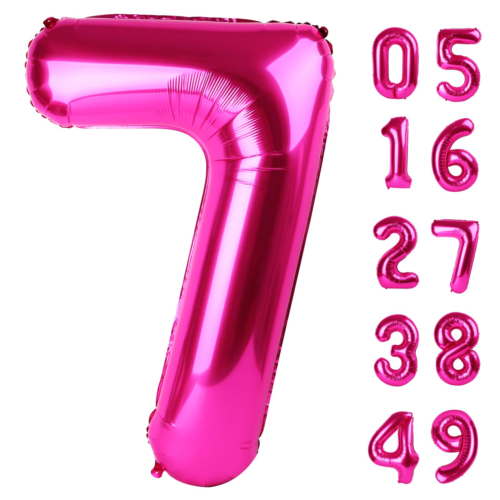7 Balloon, Pink Number Balloon 40 Inch for Birthday Decorations, 7 Large Foil Balloon Numbers, 7th Mylar Giant Birthday Balloon for Boy Girls Women Men