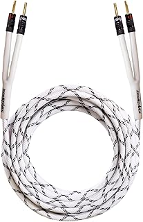 12AWG White Speaker Cable Wire for Lossless Sound Transmission Design (10 Feet), Heavy Duty Braided Speaker Wire Cable with Dual Gold Plated Banana Plug, OFC - White, 10ft