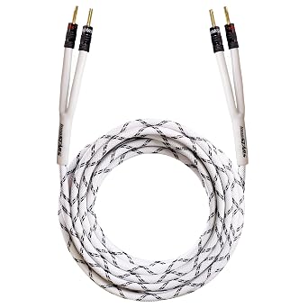 12AWG HiFi Speaker Wire with Dual Gold Plated Banana Plugs 3 Feet, Premium Heavy Duty Braided, 99.99% Oxygen-Free Copper OFC - White, 3ft