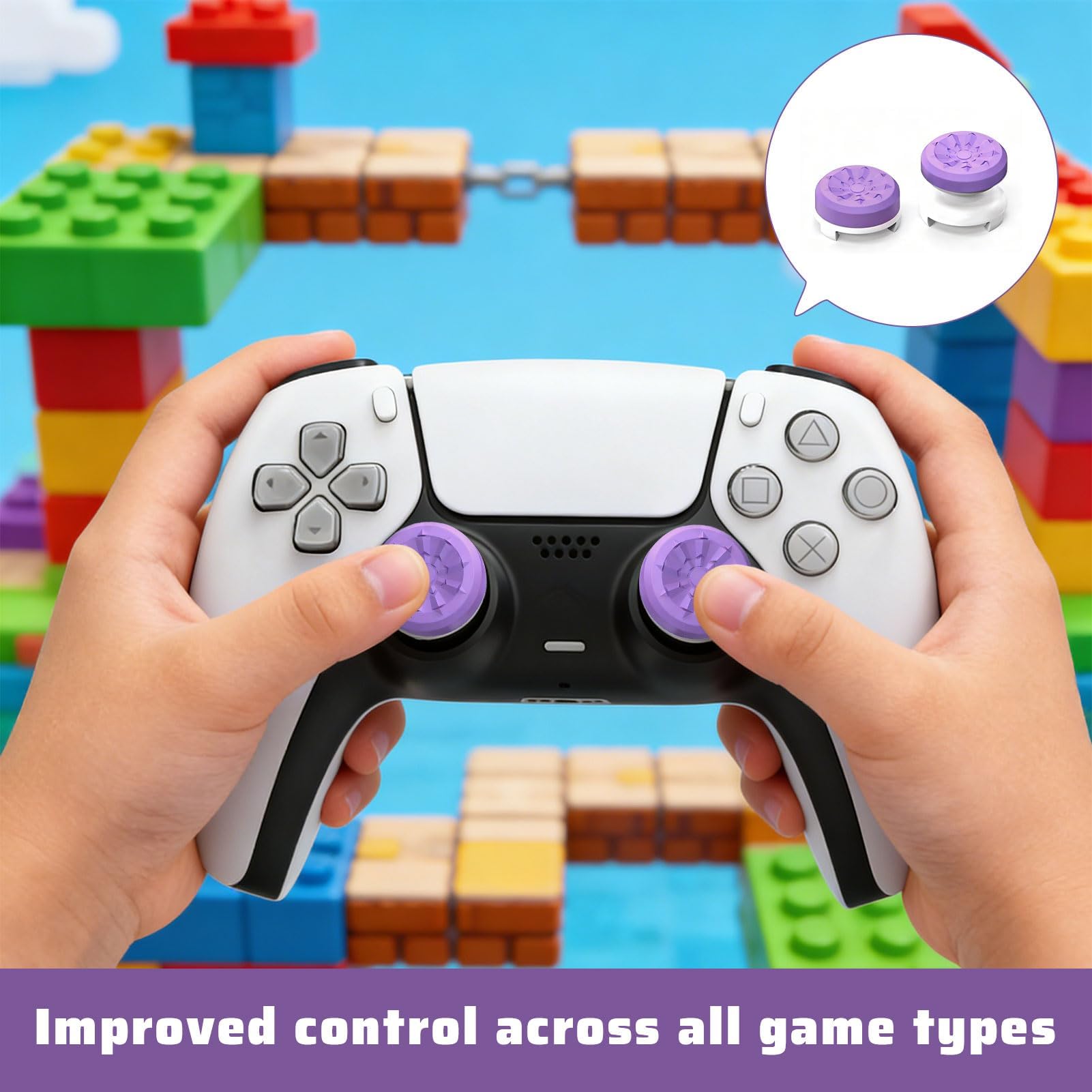 2 Pcs Thumb Stick Grips, Silicone, Caps thumb grip covers,Performance Controller for PS4 Playstation 5 PS5 Improve Shooting Action Fighting Games Accuracy,Reduce Thumb Wrist Hand Fatigue — view 4