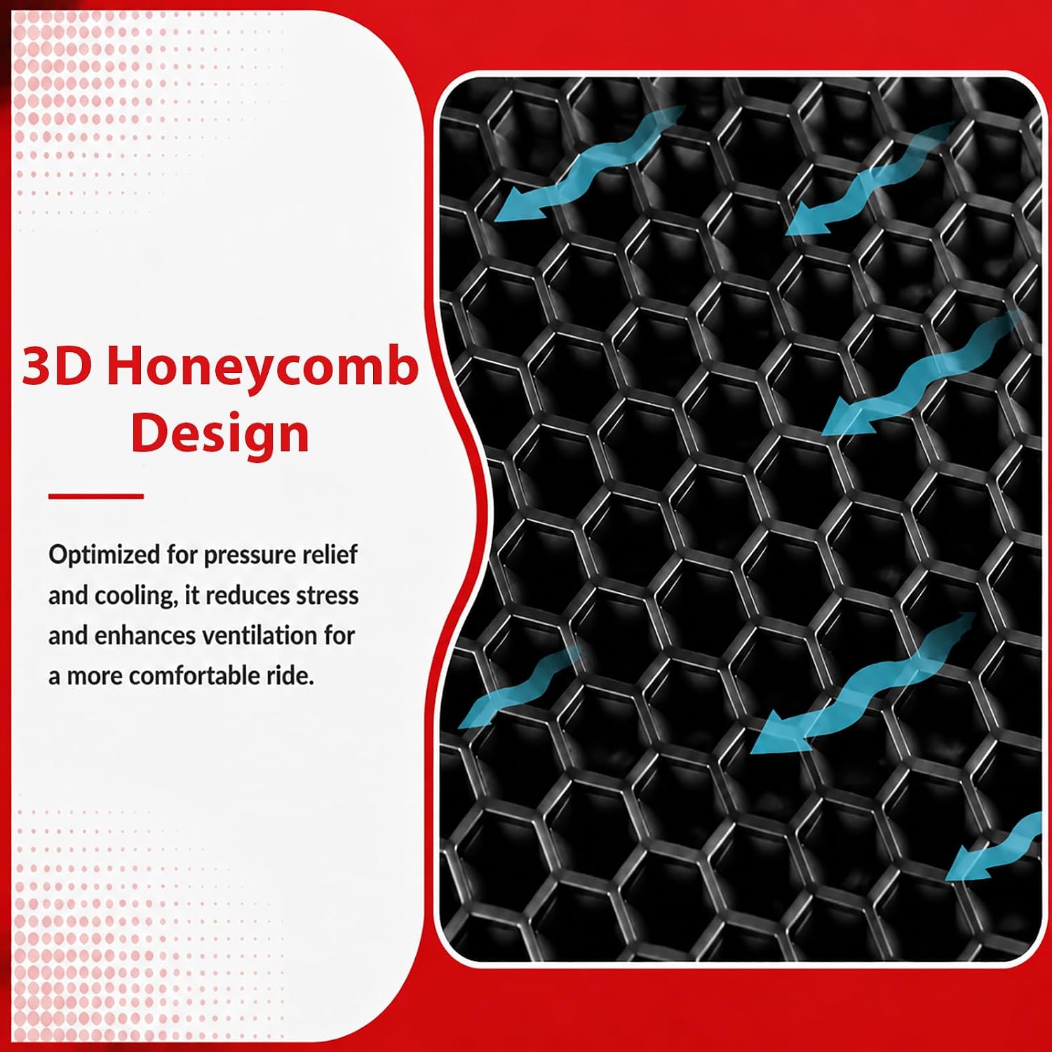 Motorcycle Seat Cushion, 3D‑Honeycomb Petal Ergonomic Gel Seat Cushion