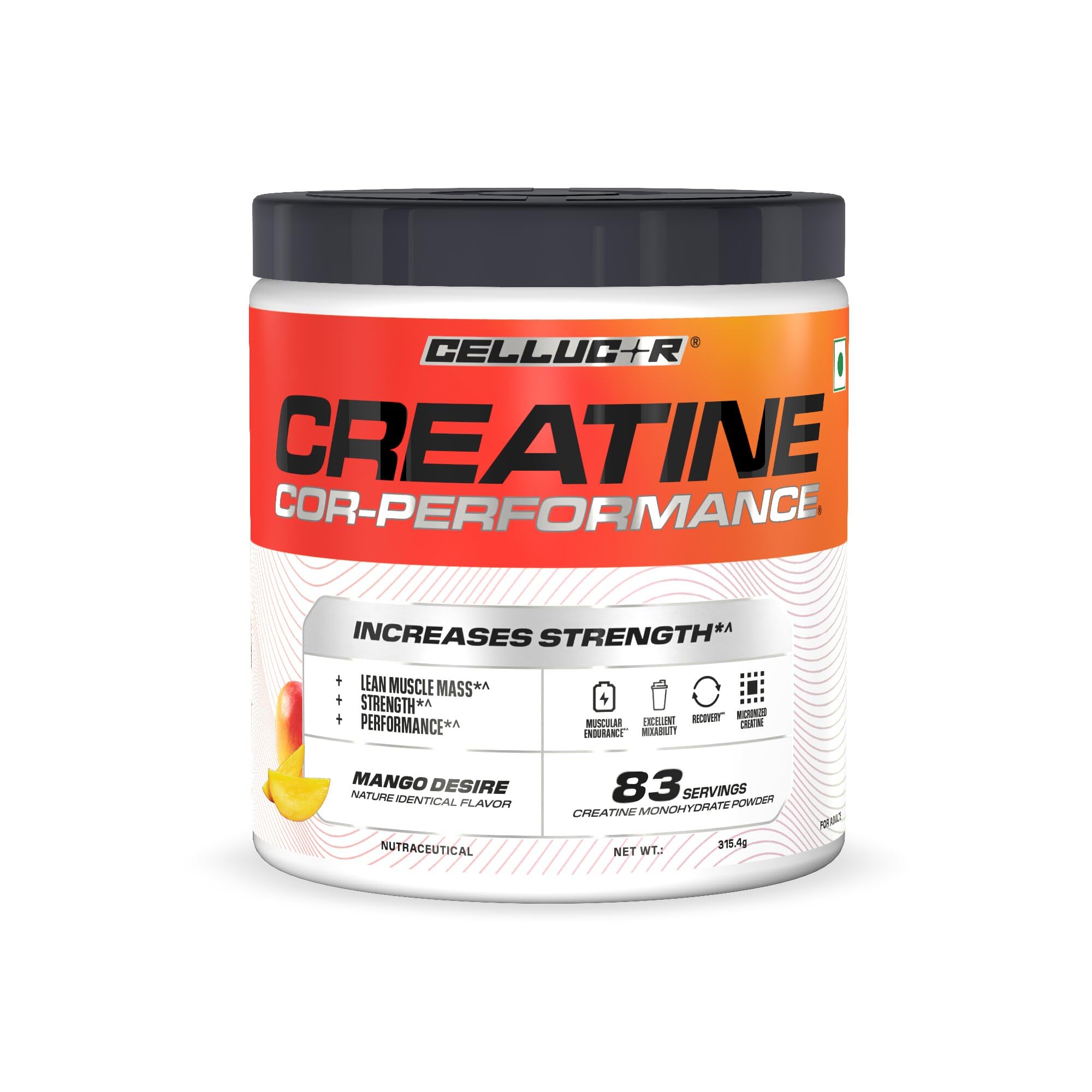 cellucor creatine cor-performance| mango desire | 315g | 83 serves| from the makers of c4 | micronized for rapid absorption | increases muscle strength & performance