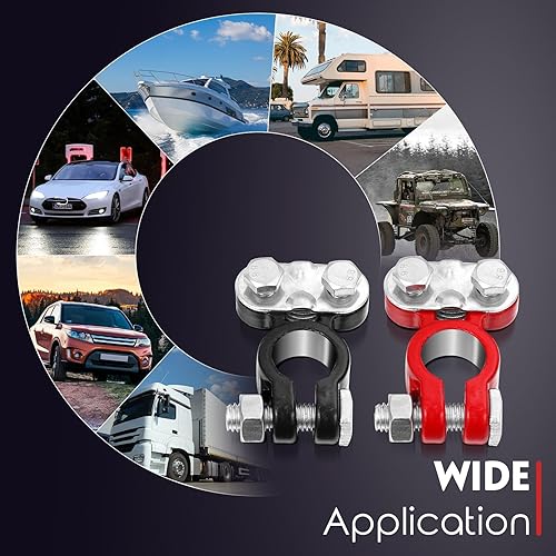 Vista 6 de Tallew Juego de conectores de terminales de batería de 4 piezas, terminales de cable de batería de automóvil chapados en zinc con arandelas Negro