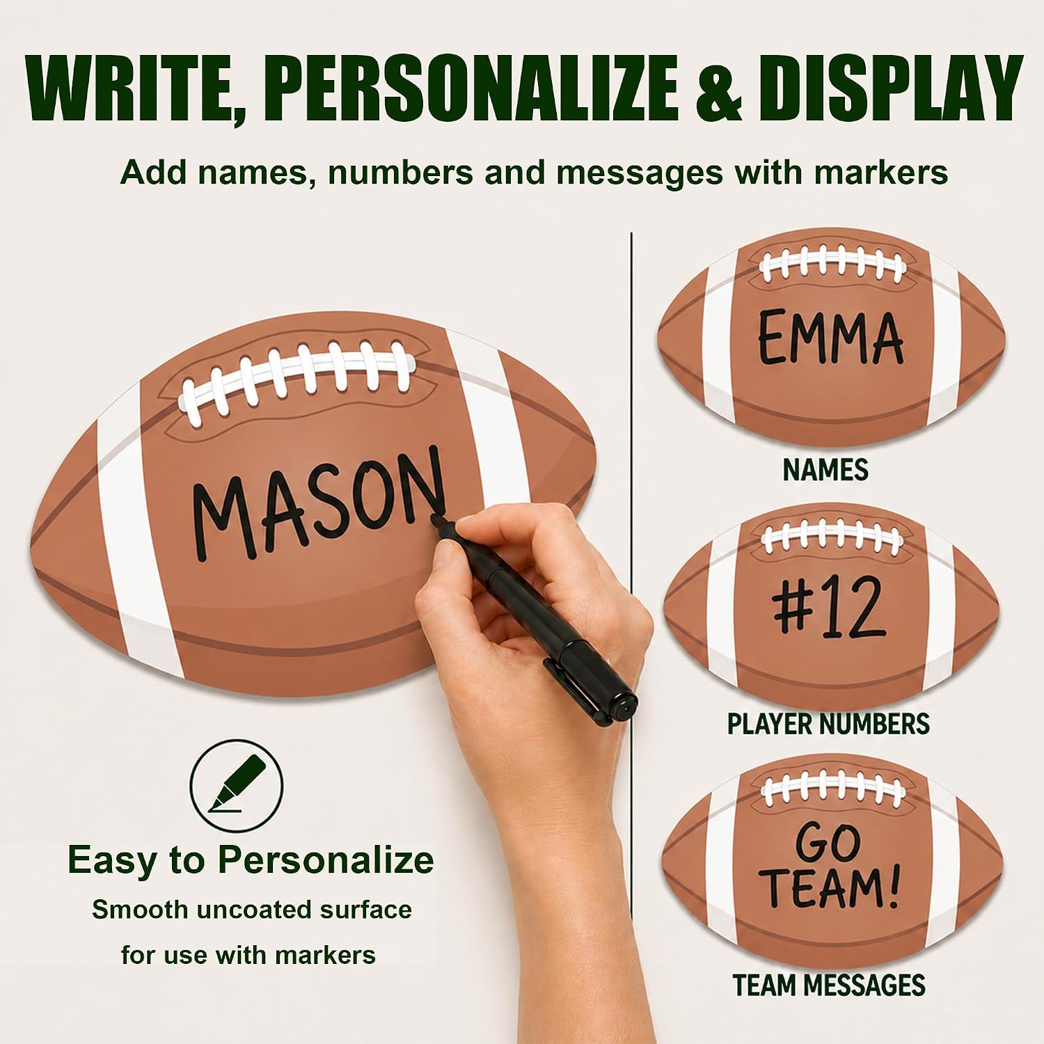 ECHPZED 24 Pcs Large Football Cutouts, 11 x 6.9 Inch Double-Sided Writable Cutouts with 60 Adhesive Dots for Classroom Bulletin Board and Game Day