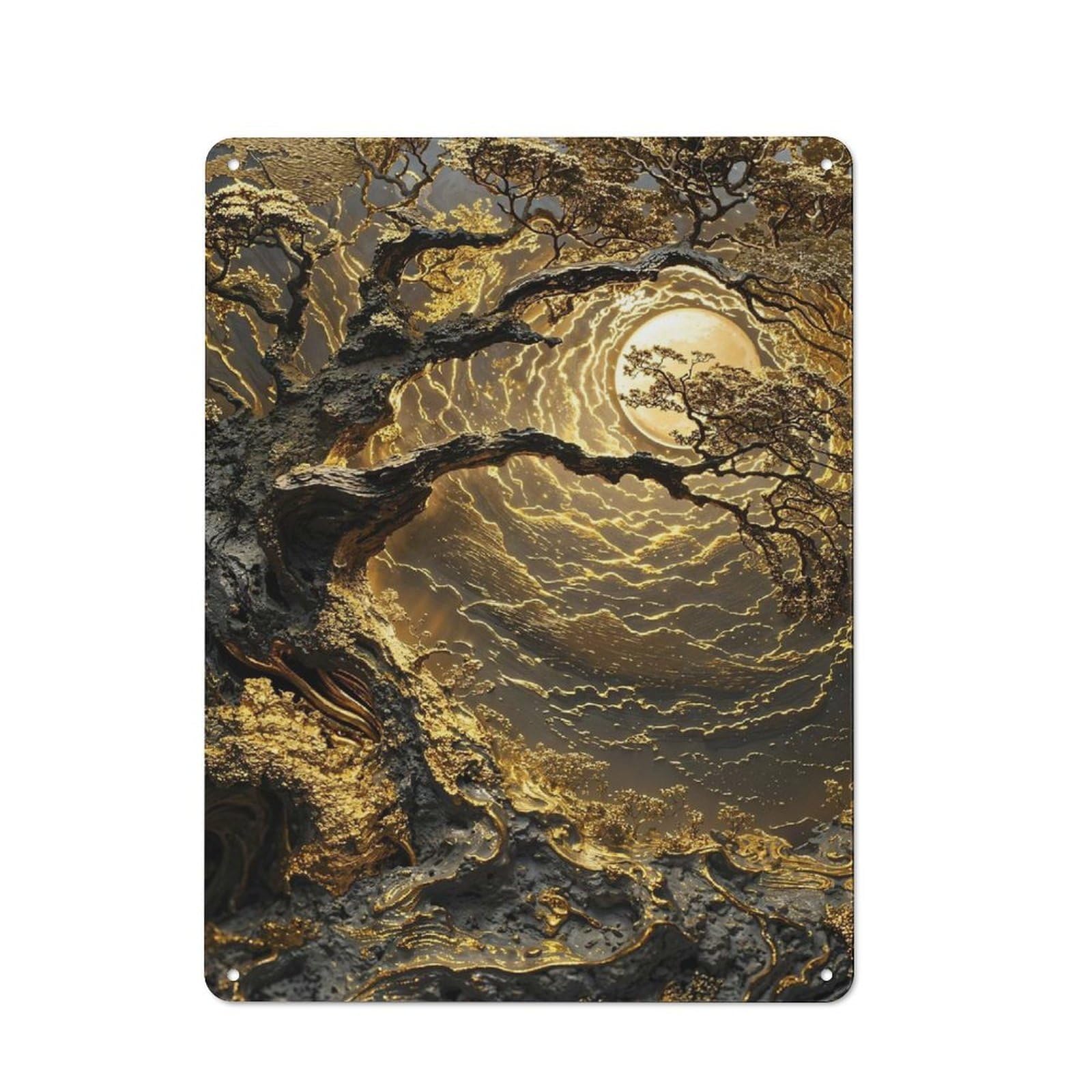 Junmoney Style-15 Radiant Moonlight Forest Metal Wall Plaque, Easy To Hang Plaque For Home Cafe, Breakfast Area Or Pantry Wall, 40X30cm
