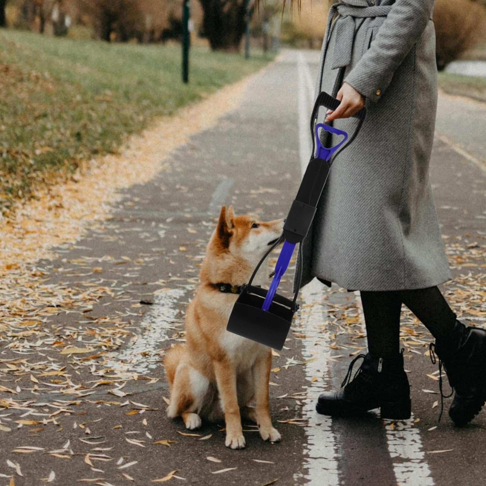 Paletta Raccogli Cacca Cani per Raccogli 45cm Cacca Cane Pieghevole Paletta per Cacca con Sacchetti Cane Cacca, Portasacchetti Cane Cacca Cane Paletta Cacca Cane per Raccogli Feci Cane (Blu)