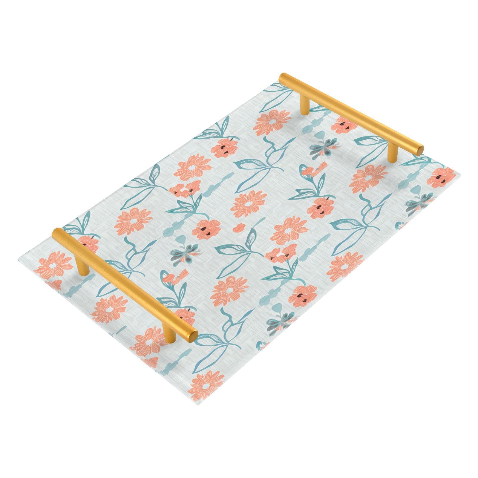 BOESI Doodle Colorful Flowers Tray, Tray with Handles, Countertop Organizer, Decorative