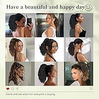 Vista 6 de QGZ Extensiones de cola de caballo con clip para mujer, sintéticas, cortas, onduladas, esponjosas (14 pulgadas, marrón oscuro)