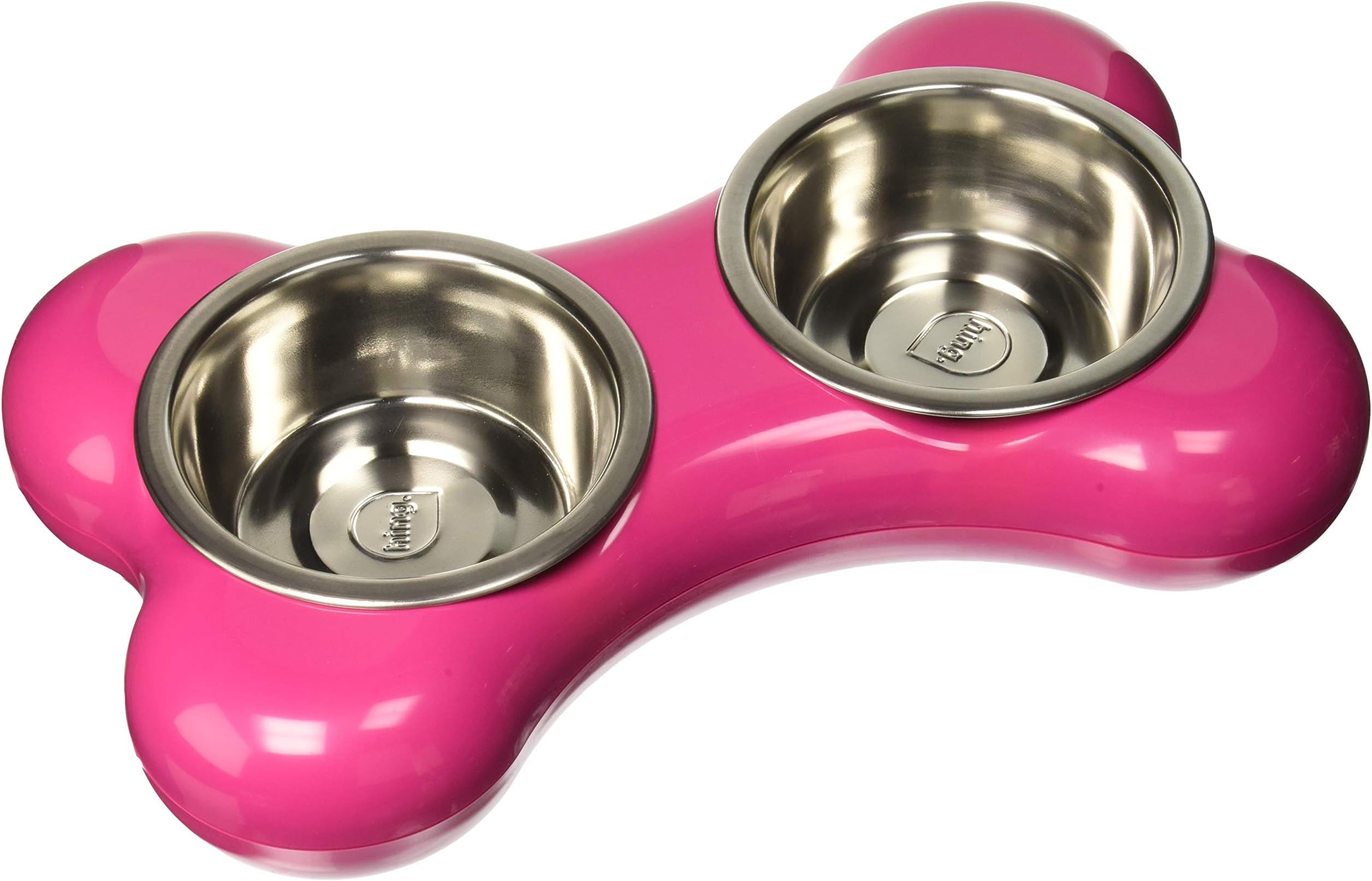 Hing Bone Non Slip Dual Dog Feeding Station with Removable Bowls, Small/Medium, Pink