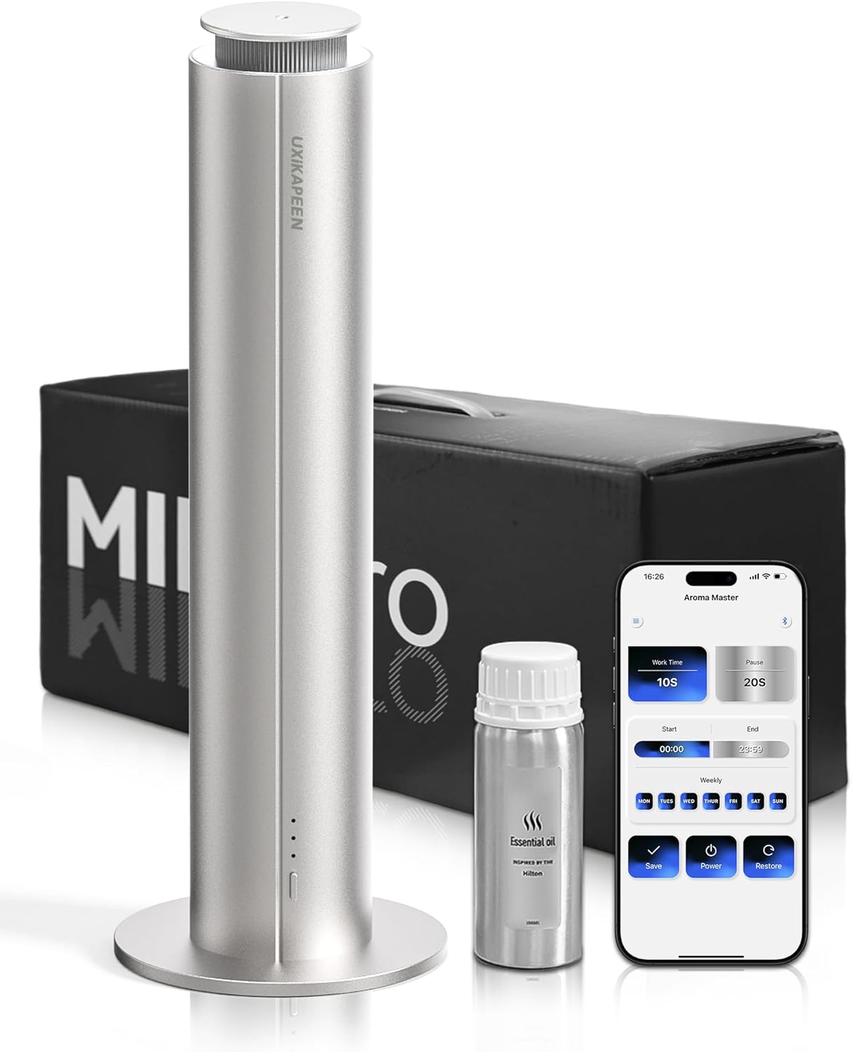 Diffuser for Home Large Room,Waterless Essential Oil Diffuser with 2000 Sq.Ft Coverage,Cordless Battery Operated Diffuser,Hotel Scent Diffuser Starter Kit Tech 120ML for Bedroom/Office/Spa/App, Silver