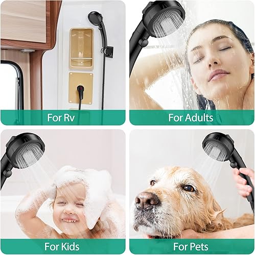 Miniatura 2 de HEROBAI Cabezal de ducha de alta presión con mano, ducha de encendido y apagado para caravana, cabezal de ducha de ahorro de agua con botón de