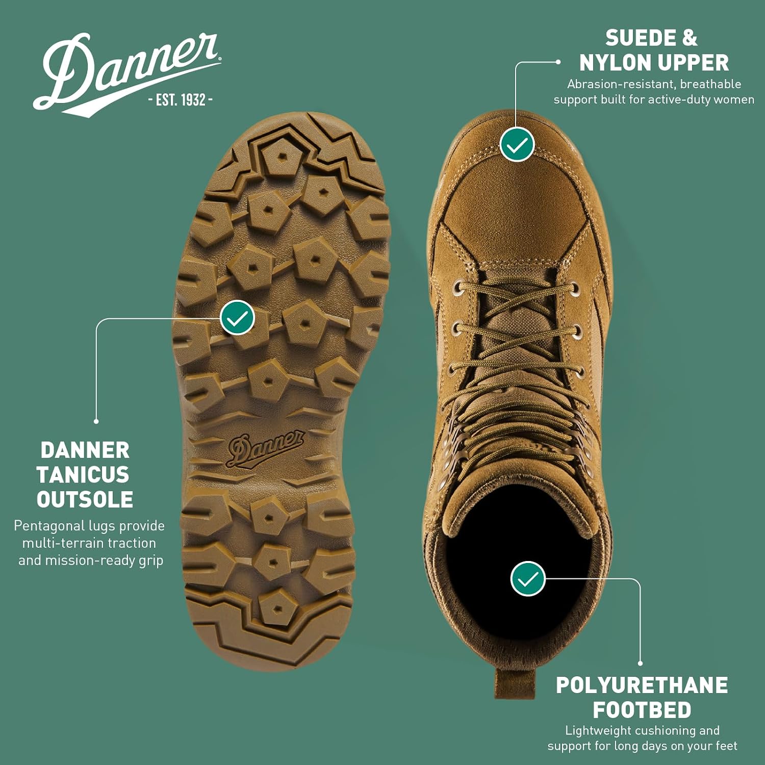 Danner Prowess Military Boots for Women - Lightweight Suede and Abrasion-Resistant Nylon, with a Moisture-Wicking Liner & Slip-Resistant Lug Outsole