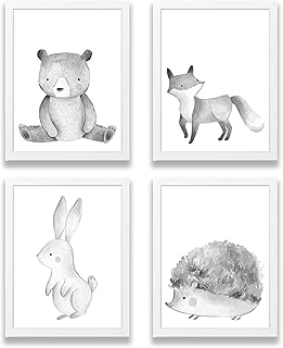 Nursery Prints - Set of Monochrome Nursery Prints - Nursery Wall Picture - New Baby Print - Woodland Animals Prints - Watercolour Forest Animals Print