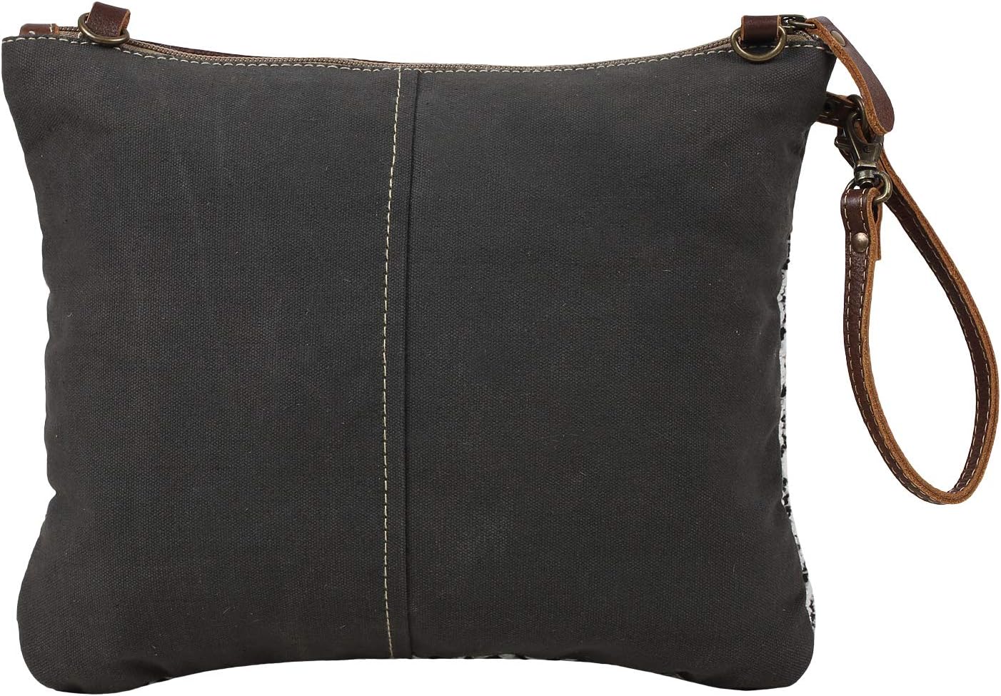 Myra Bag Geometric Purse for Women - Canvas Bag with Buffalo Leather Detailing, Black and White Boho Handbags for Women