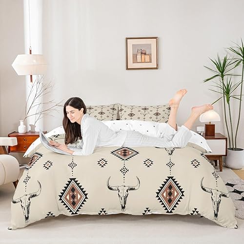 Miniatura 29 de Funda de edredón de vacas de las tierras altas tamaño Queen, funda de colcha con temática de granja retro occidental con animales salvajes y 2
