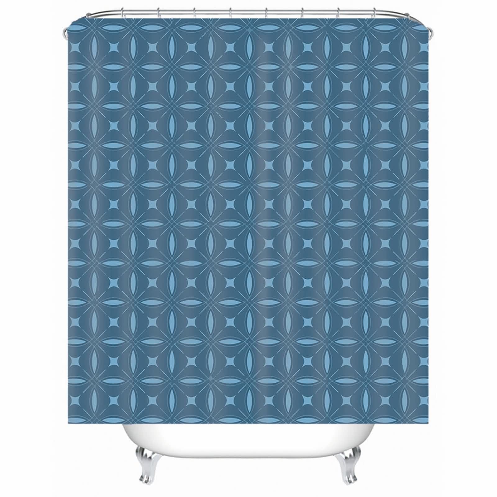 Rideau de douche bleu en tissu avec anneaux rideau de salle de bain lavable