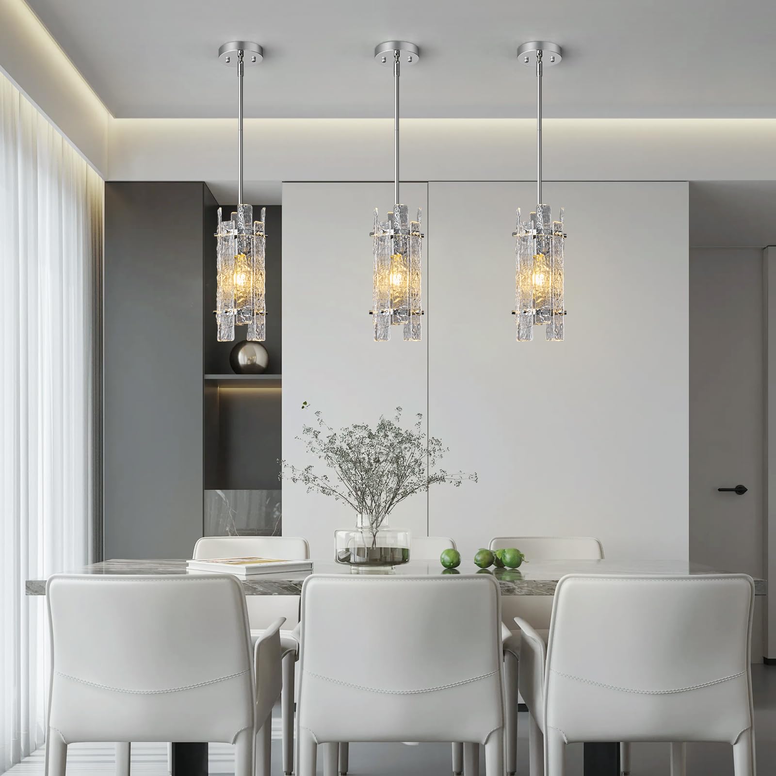 Einflammig Pendelleuchte Modern Vintage Glas Hängelampe Höhenverstellbar Chrom Hängeleuchte für Küche Esstische Esszimmer Schlafzimmer, E27 Sockel