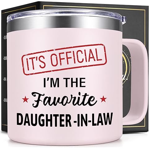 Lifecapido Favorite Daughter in Law Coffee Mug, 14oz Rose Quartz, Gifts for Daughter in Law, Christmas & Mothers Day