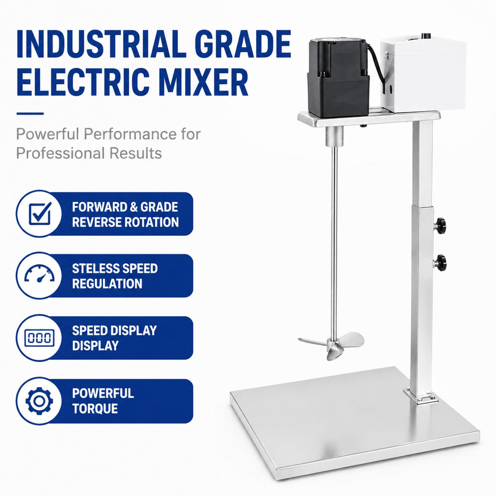 Agitador eléctrico para líquidos viscosos para Tinta 120W | Máquina mezcladora de pintura con velocidad ajustable de 0 a 600RPM y soporte de altura regulable Varilla de acero inoxidable