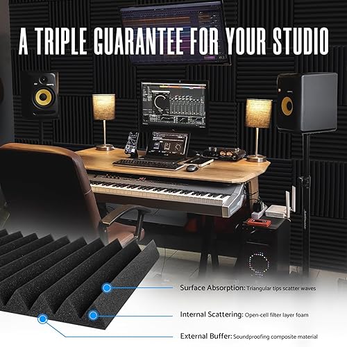 Miniatura 4 de Paquete de 24 paneles de espuma acústica de 1 x 12 x 12 pulgadas, paneles de espuma a prueba de sonido para paredes, paneles de amortiguación de