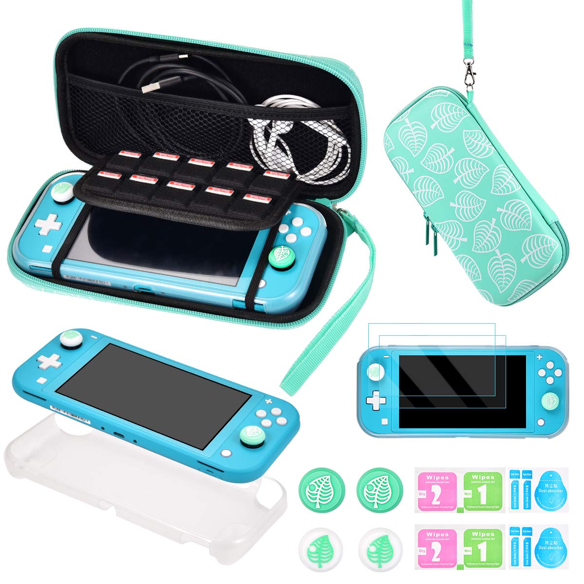 Diocall Switch Lite Accessories Kit, Accessories Bundle with Carrying Case, Protective Cover case, 2-Pack Tempered Glass Screen Protector, 4 Thumb Grips