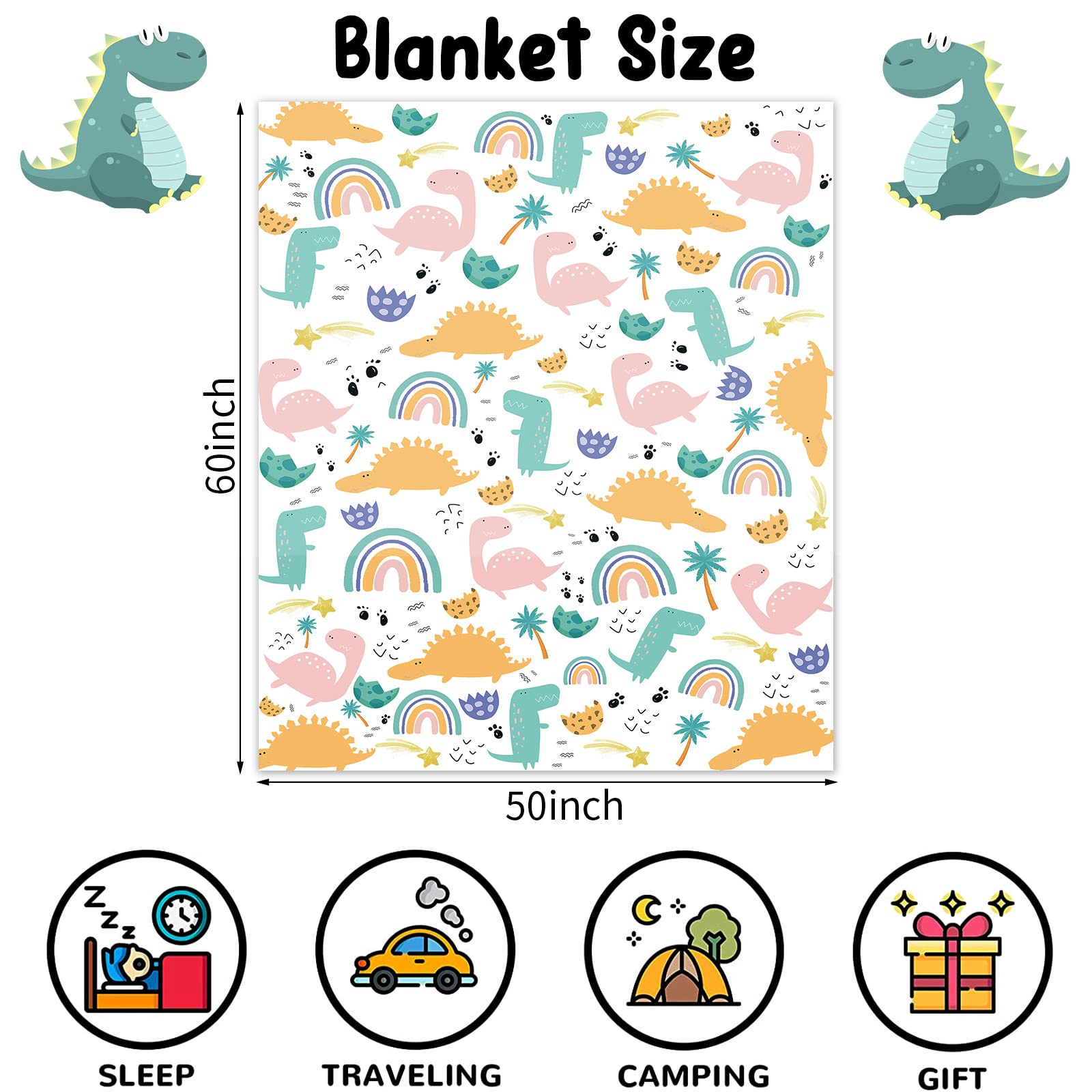 Lingqiang Dinosaur Throw Blanket for Kids 130 x 150 cm Cozy Fluffy Plush Boys Gift - Image 2