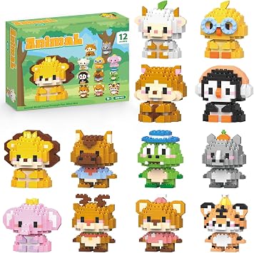 12 Pack Animals Building Block Sets,Micro Mini Animals Party Favors for Kids, Birthday Gift for Boy Girl1,691 Pieces