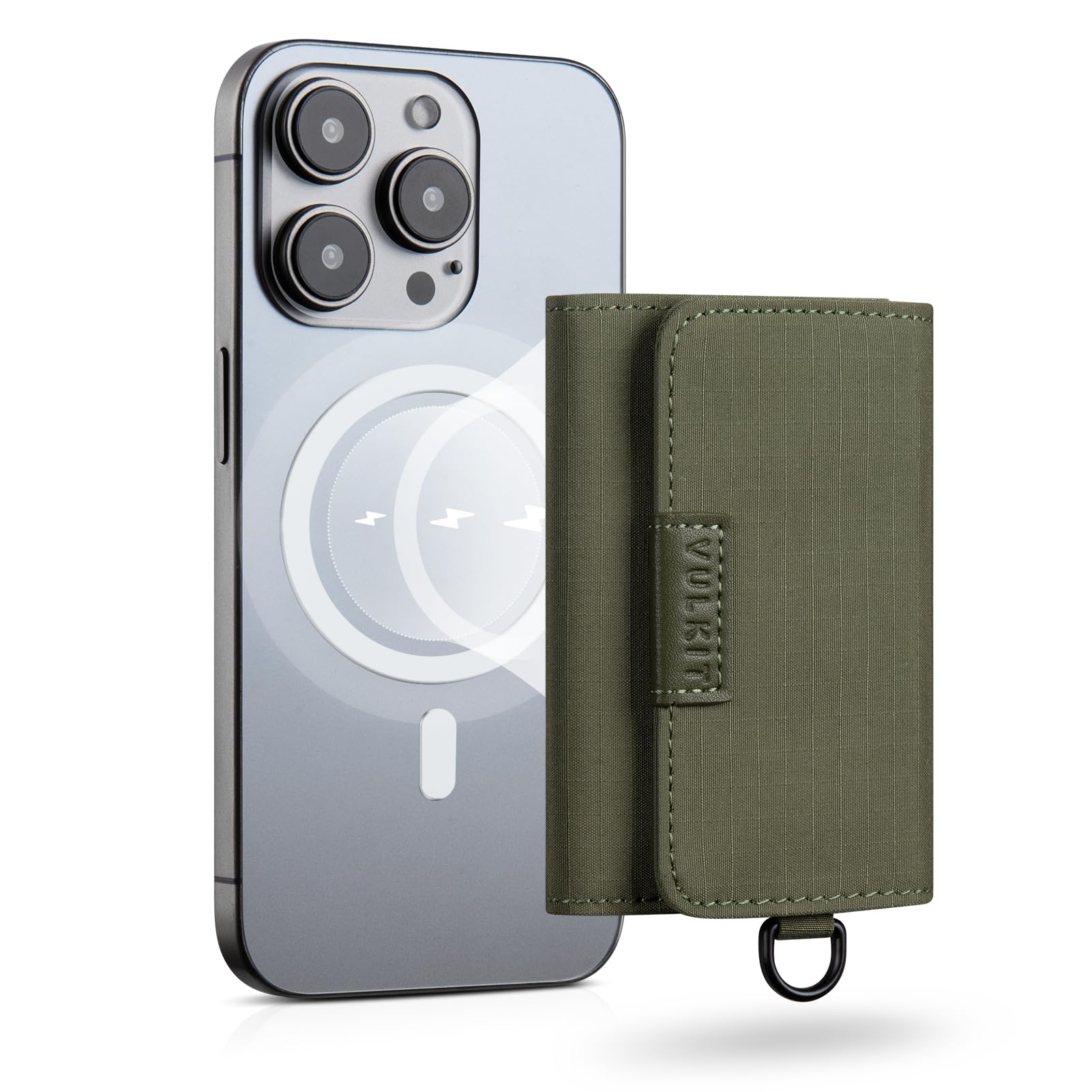 VULKIT Magnetic Card Case for Max. 8 Bank Cards, Phone Card Wallet Compatible with iPhone 12-15 Generations, Green Fabric