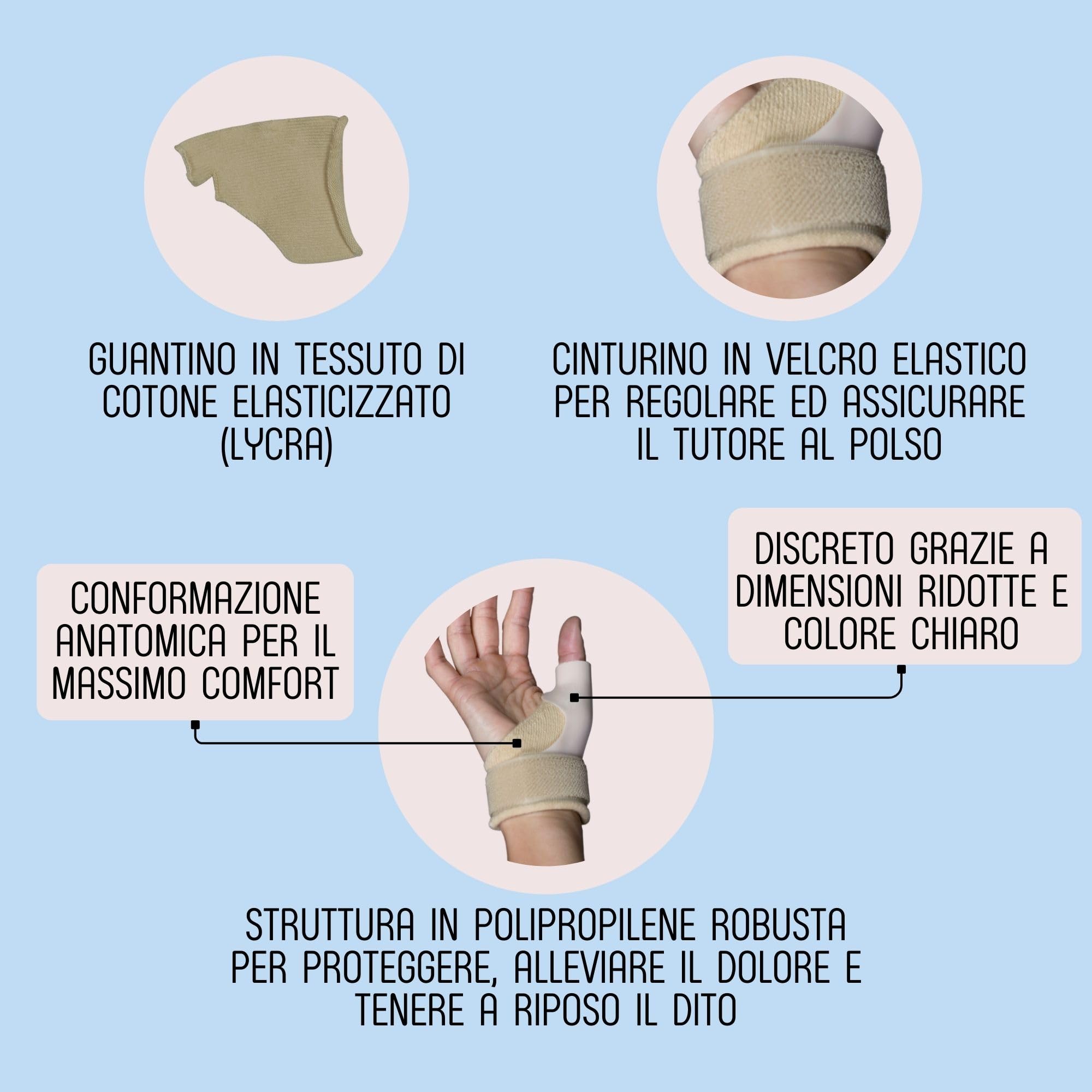 Medicalab Tutore Pollice Mano TUMBIX, Ortesi Per Pollice Made in Italy, Tutore Rigido per Artrosi, Dito a Scatto, Rizoartrosi, Tendiniti, Lesioni e Fratture (M, SINISTRA)
