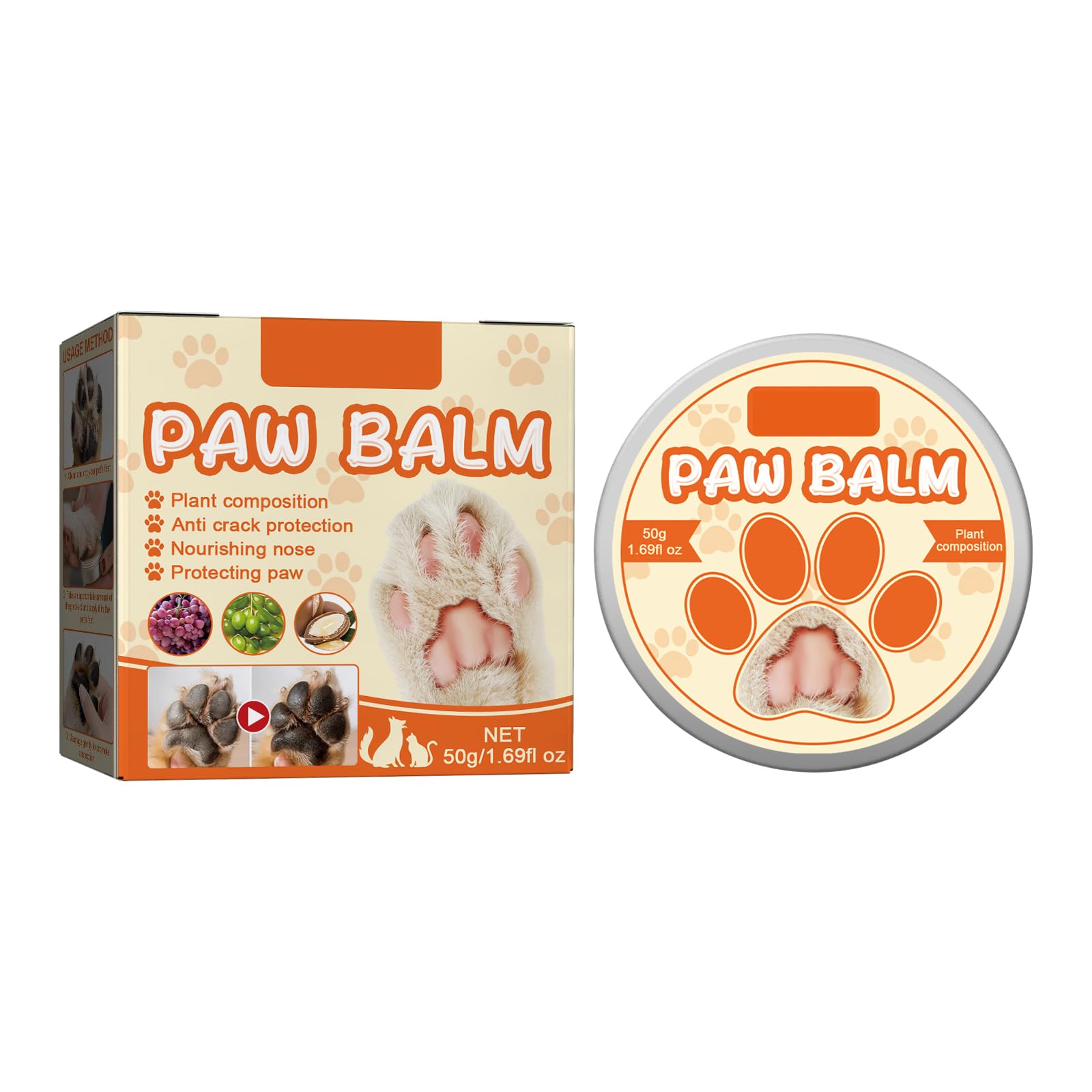 YAODHAOD Dog Paw Balm,Dog Paw Wax for Dry Paws & Nose,Pure Natural Food-Grade Ingredients Puppy Foot Balm,Protects and Heals Dry Cracked Paws (Moisturizing and Repairing Type, 50g/1.7Oz)