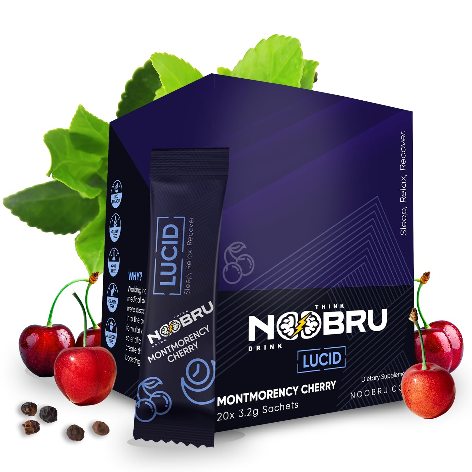 Noobru Lucid Nootropic Sleep Powder Drink for Deep Quality Dream Sleep with Magnesium, Ashwagandha, Valerian, Lemon Balm and Vitamin D for Deep, Quality Sleep, Stress and Restoration.