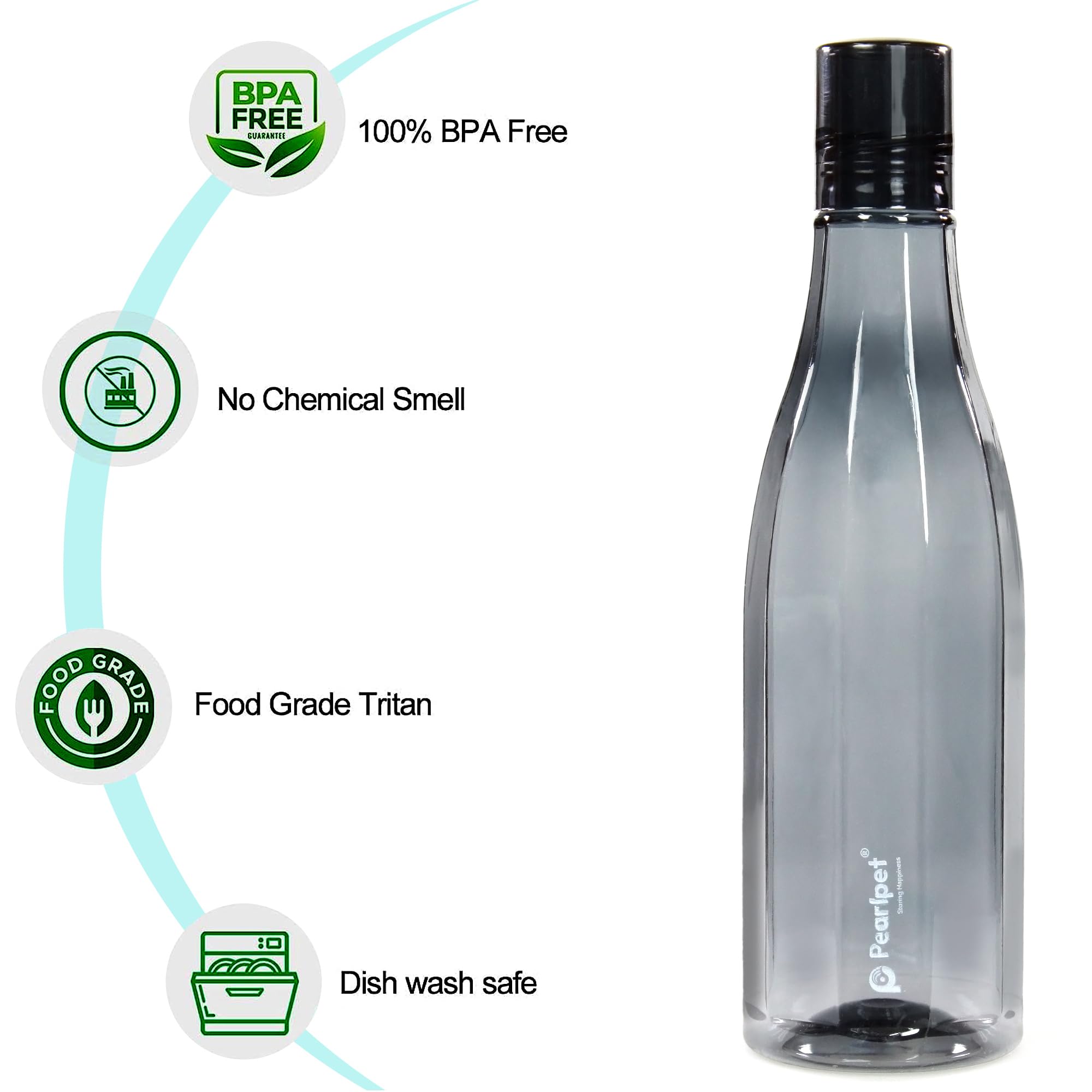 PEARLPET 6-Pack 1000ml Water Bottles – BPA-Free, Leak Proof, Freezer Safe, Blue, For Fridge & On-the-Go