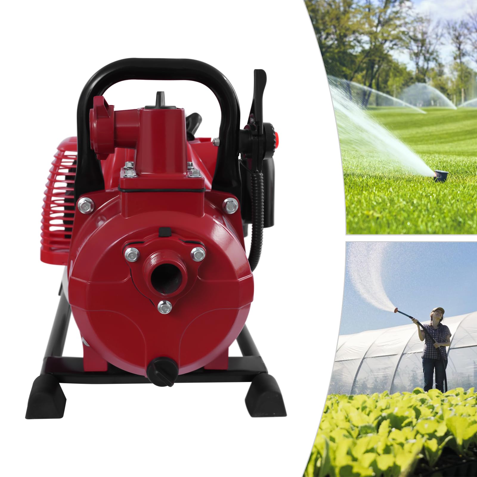 Pompa dell'acqua a benzina, a 2 tempi, 1,25 kW, 1,7 HP 43 CC, pompa portatile per acqua a benzina, raffreddata ad aria, pompa per acqua sporca (2 tempi, 1,25 kW, 1,7 HP 43 CC)