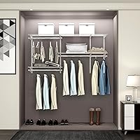 Vista 48 de Tangkula 4 to 6 FT Custom Closet Organizer System Kit, Wall-Mounted Storage Organizer with Wire Shelving and Hanging Rods, Adjustable Closet Grey
