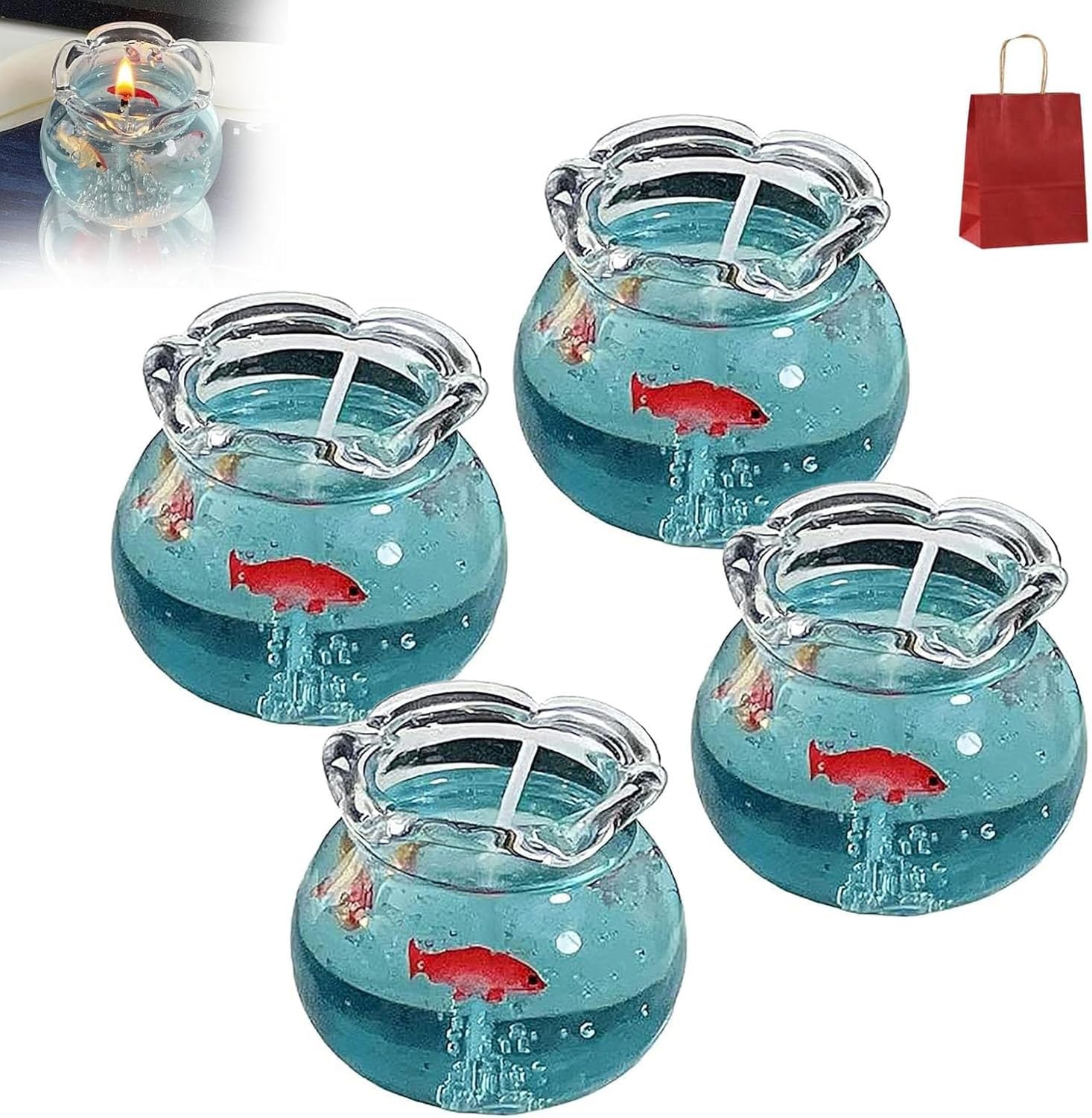 KGAIXN Mini Fish Bowl Scented Candle with Bubbles, Novelty Fishes Candle for Bedroom Desk Home Decor, Fun Bubble Fish Tank Candle for Cozy Room, Party Favors, Trendy D, 4pcs