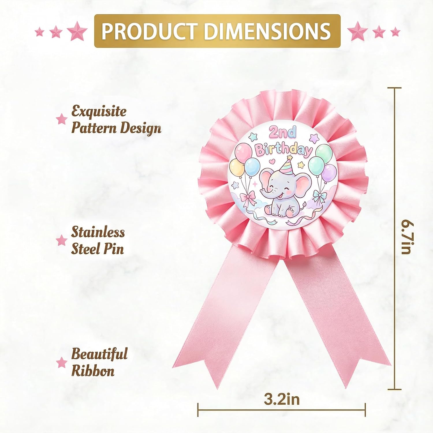 Elephant It's My 1st Birthday Tinplate Badge Pin, Elephant Birthday Girl Award Ribbon Button, Pink Rosette Little Peanut Happy Birthday Brooch Pin for Girl, Jungle Animal Themed 1st Anniversary/ Baby Shower Party Decoration