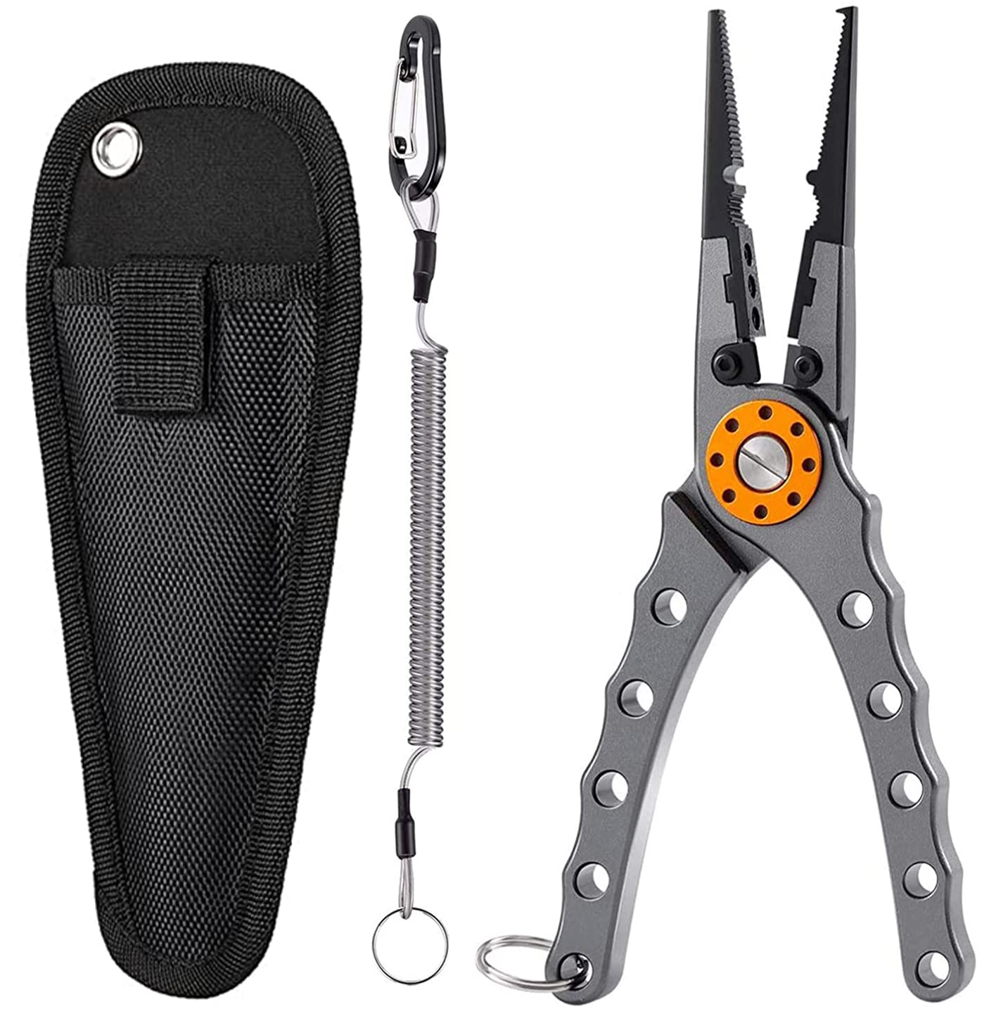 Caija-H Long Nose Fishing Pliers with Scissors-Fishing Hook Remover Plier Tool, Disgorgers/Pike Line Cutter Fishing Accessories with Sheath,Fishing Gifts for Men