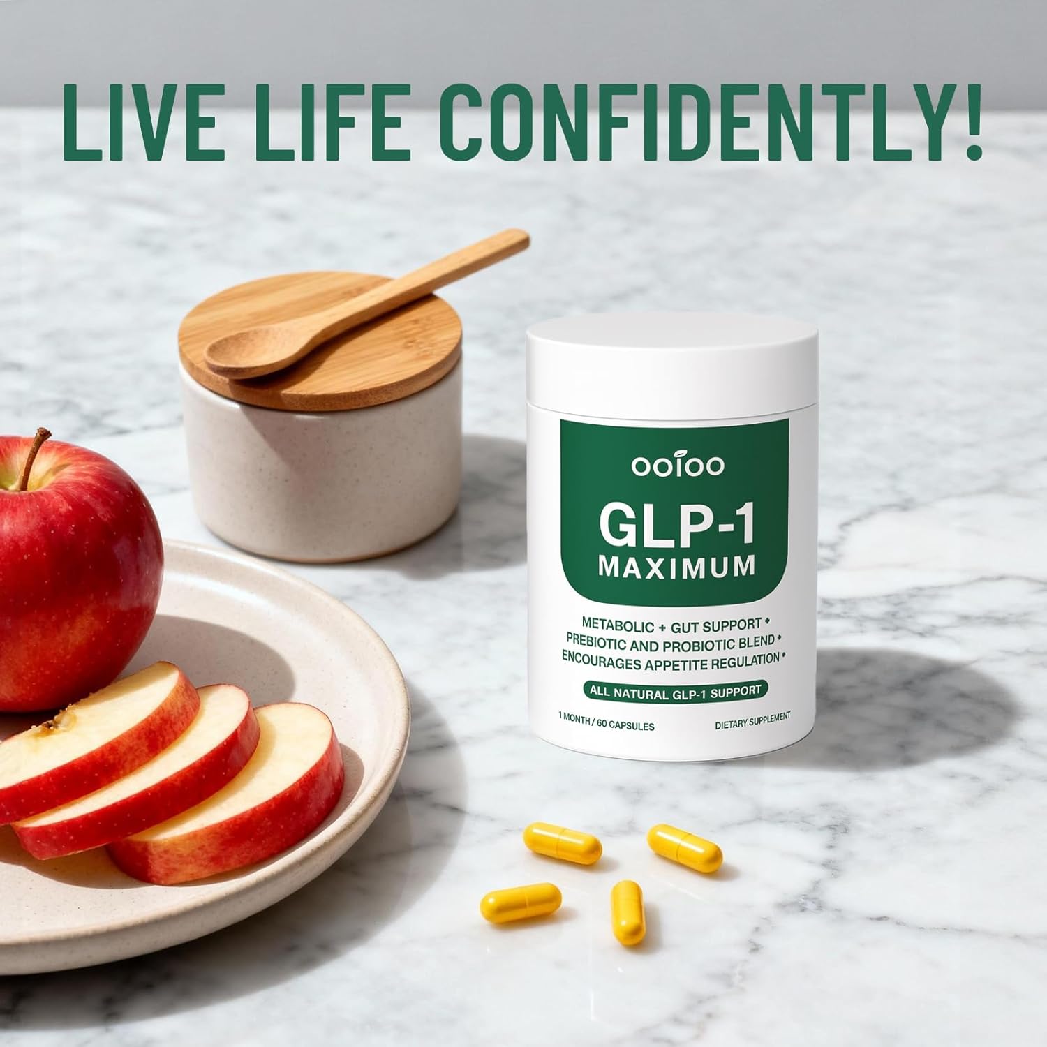 ooioo GLP-1 Weight Loss Supplement with Berberine, Ceylon Cinnamon & Probiotic Blend for Appetite, GLP-1 Activate, Metabolism & Gut, Vegan, Non-GMO, Halal Capsules for Men & Women