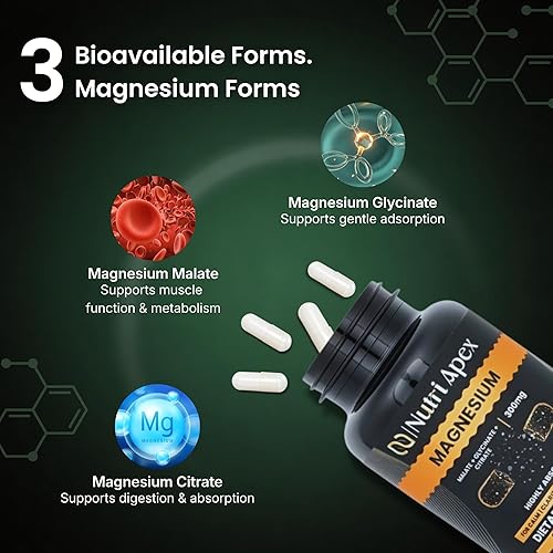 Miniatura 4 de Complejo de magnesio de 300 mg – Malato, glicinato y citrato – 60 cápsulas vegetales | Relajación muscular, sueño, energía, estado de ánimo y apoyo