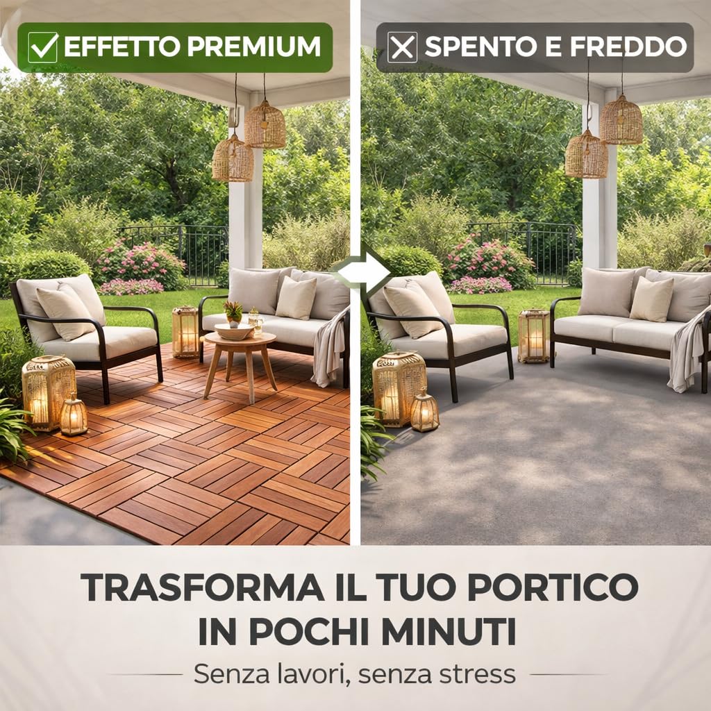Ma Maison Set di Piastrelle in Legno di Acacia 30x30x2h cm - 12 Dogne Ciascuna, Pavimento Esterno, Giardino, Sistema a Incastro, per Terrazza, Patio, Resistente - Set da 48PZ - 5