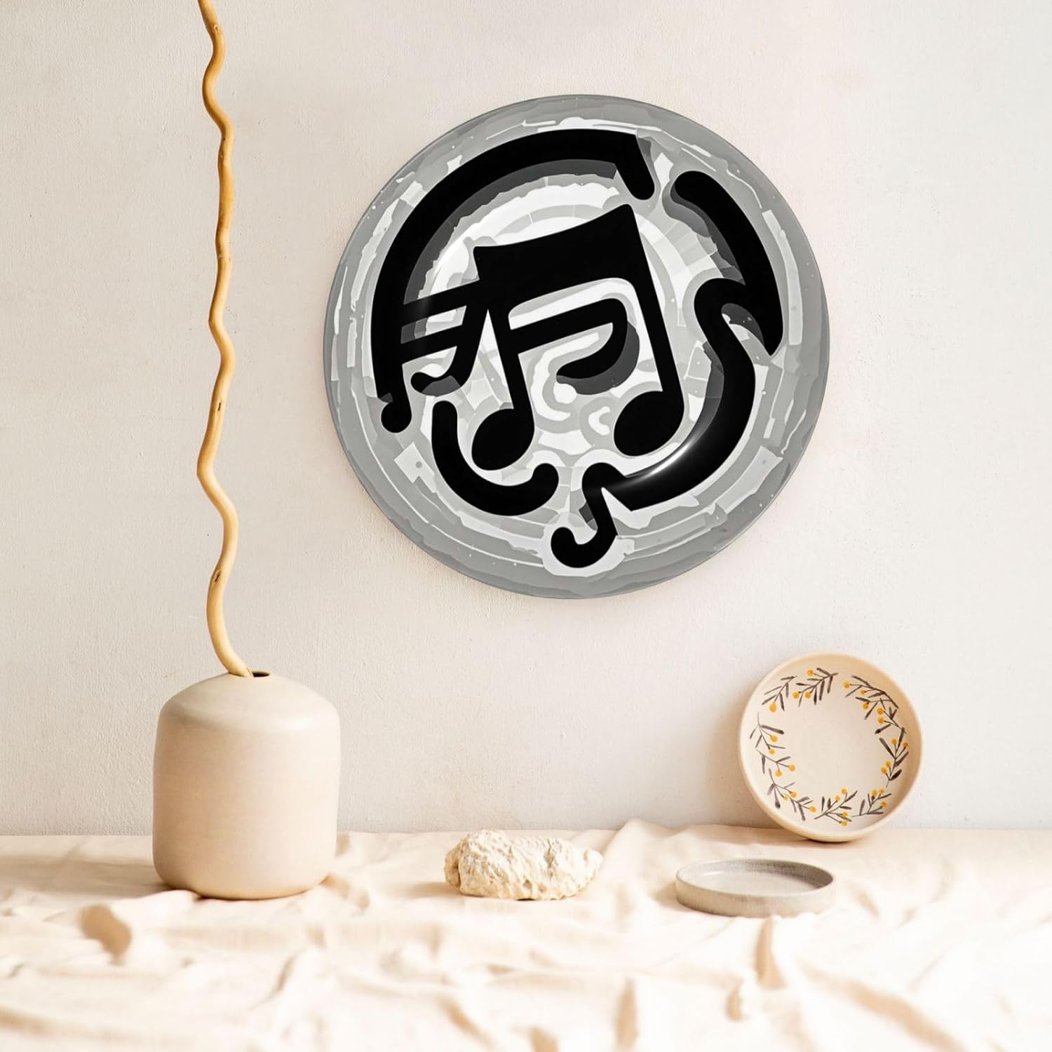 Bone China Decorative Plate with Display Black White Music Note Ceramic Plates Crafts Art Decor Dessert Plate Ceramic Ornament Porcelain Plates for Living Room Kitchen Table Home Decor