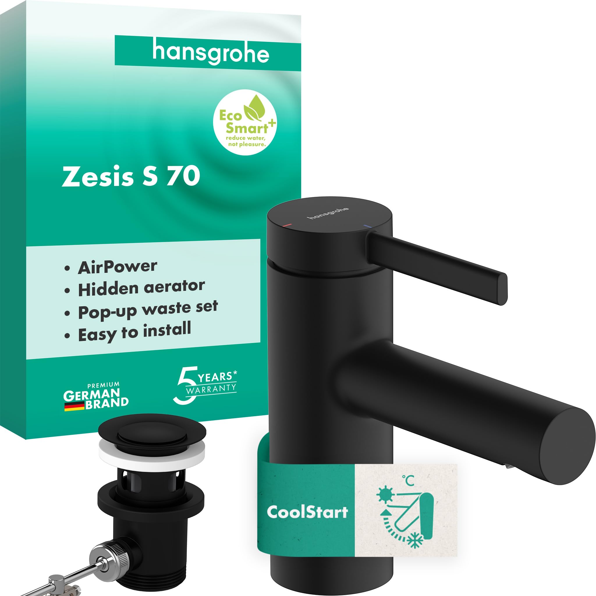 Mitigeur de lavabo hansgrohe Zesis S 74714670 avec vidage à tirette noir mat