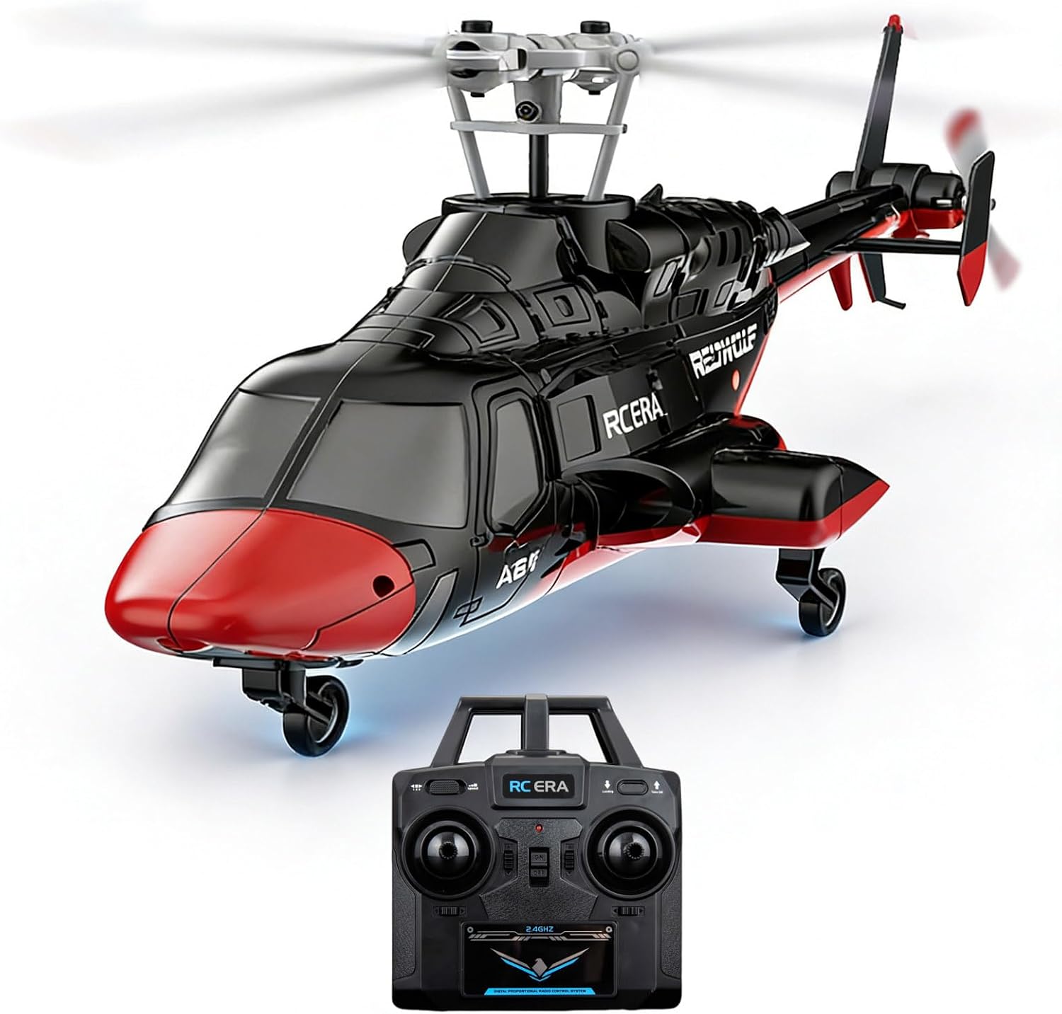 A61 Airwolf Remote Controlled Helicopter Aircraft Plane 4CH RC Heli Aileronless 1/42 Scale 6-Axis Gyroscope Altitude Hovering Optical Flow Position 2Batteries for Adults Beginners/Black red