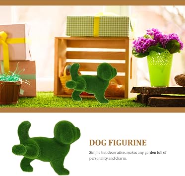 Zerodeko Weird Dog Statue Decorative Peeing Dog Sculpture Topiary Figurines Green Simulation Flocking Puppy Ornament Artificial for Garden Yard