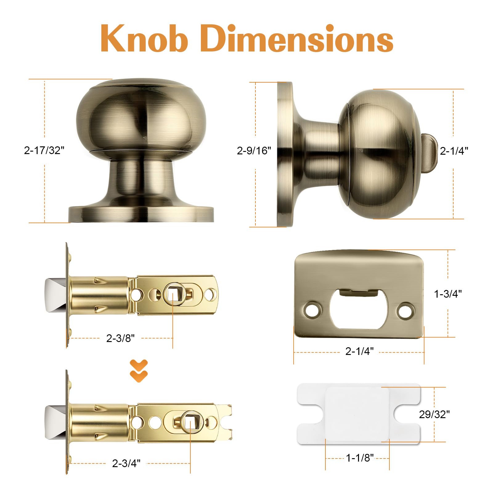 Antique Brass Door Knobs - 6 Pack Privacy Knobs -5