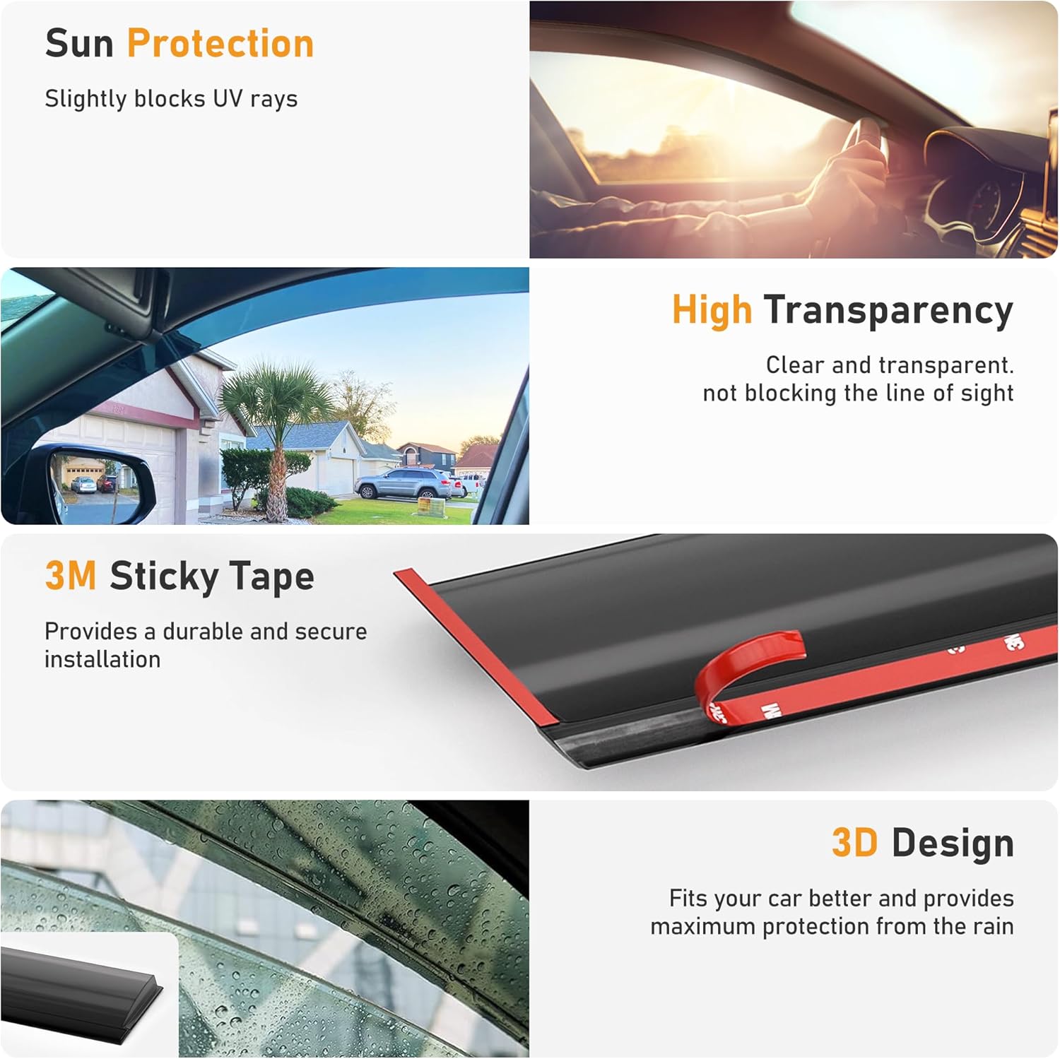 Shatterproof Taped-On Window Deflectors for Honda HR-V 2023-2025 with Black Trim, Rain Guards, Window Visors for Car, Vent Deflector, 4pcs