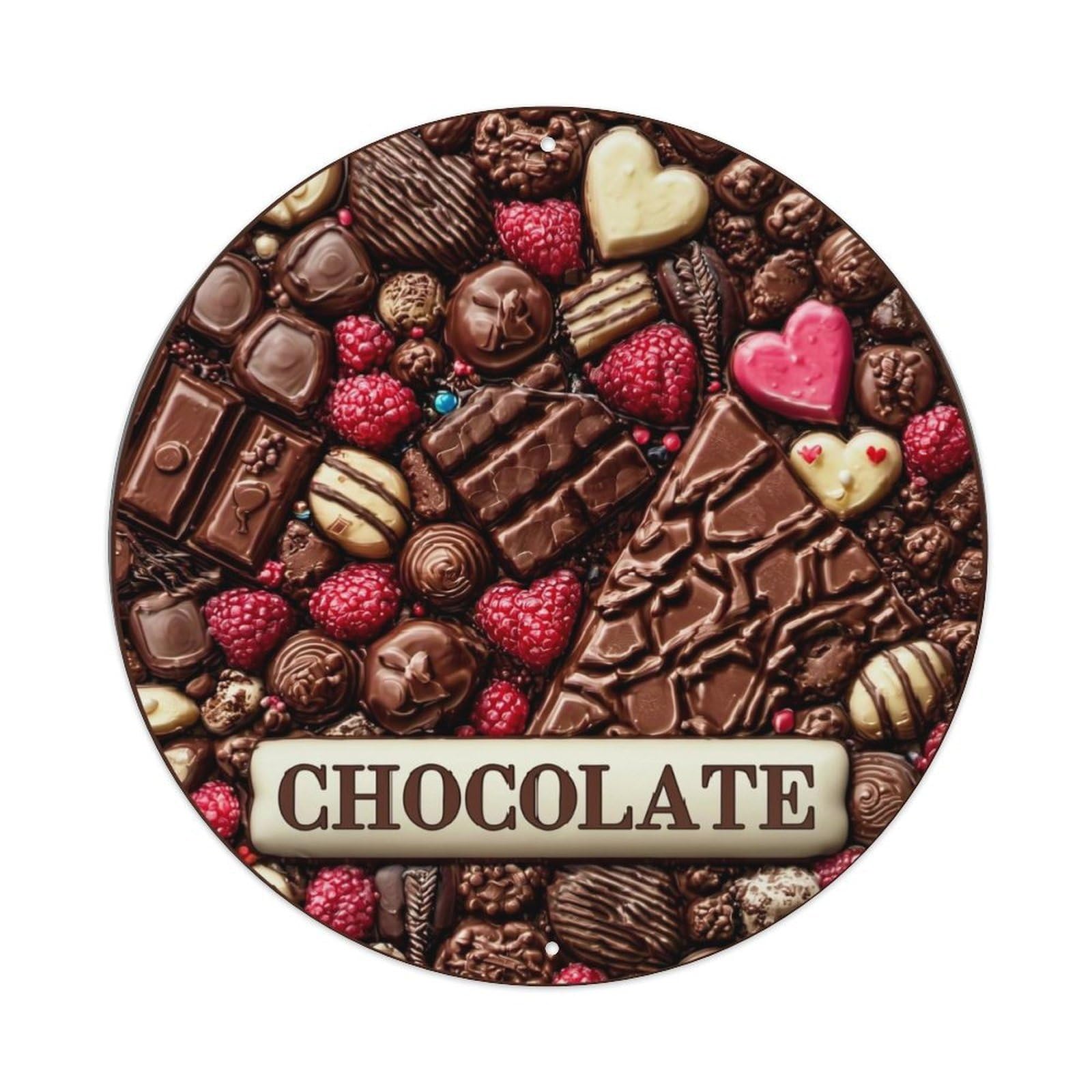 Chocolate Assorted Sweet Delights Pattern Retro Metal Sign Round Tin Sign, Vintage Decor Art Poster for Bar, Home, Man Cave, Kitchen, Laundry Room Gift 8x8Inch