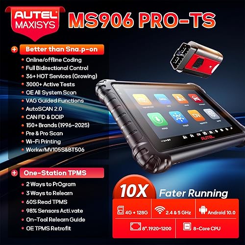 Vista 2 de Autel Escáner MaxiSys MS906 Pro-TS, herramienta de escaneo de diagnóstico superior para todos los sistemas con función TPMS completa, hasta MP900TS