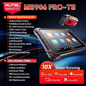 Autel MaxiSys MS906 Pro-TS OBD2 Diagnostic Scanner with Full TPMS Function | 2026 Top Bidirectional Scan Tool, Up of MP900TS MS906PRO MS906 MK900, ECU Coding, 3000+ Active Test, 36+ Service, CAN FD&DoIP