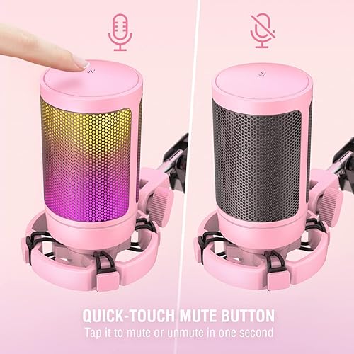 Miniatura 11 de FIFINE Gaming PC USB Microphone, Podcast Condenser Mic with Boom Arm, Pop Filter, Mute Button for Streaming, Twitch, Online Chat, RGB Computer Mic